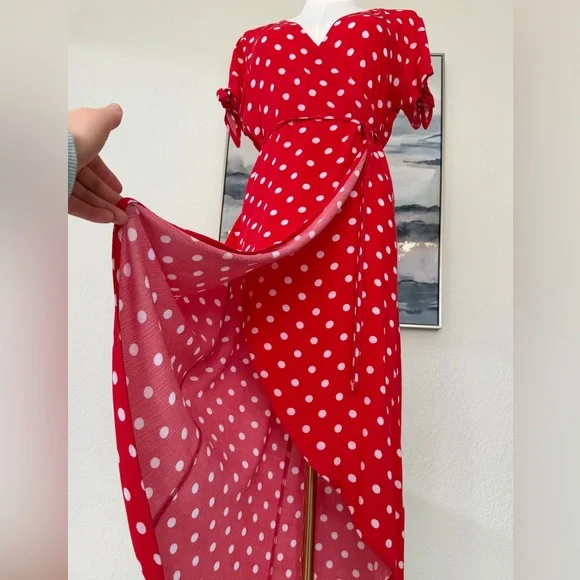 Divided H&M Red Asymmetrical Polka Dot Wrap Dress - Picture 8 of 16